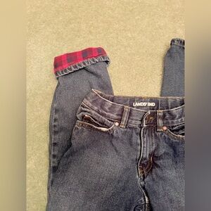 Lands' End boys Straight Leg plaid lined Jeans